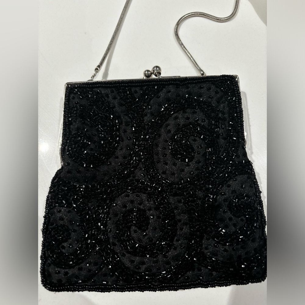 Vintage Indeed Black Beaded Silver Formal Bag Prom Homecoming Wedding Purse